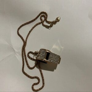 Elegant Betsy Johnson Bling Gold and Black Whistle Pendant Necklace